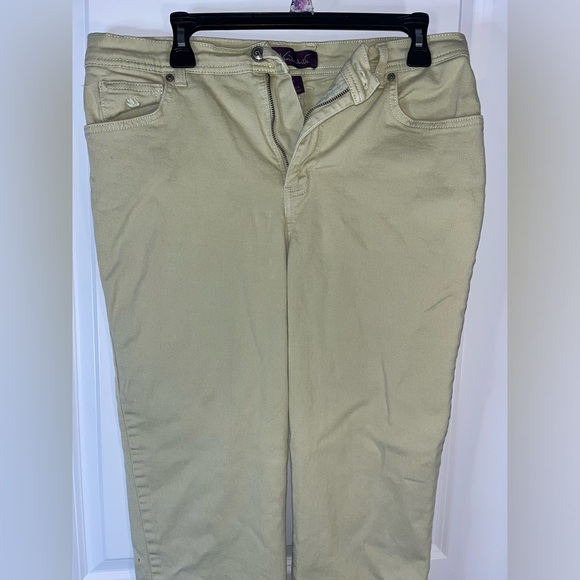 Gloria Vanderbilt Cotton Spandex Amanda Yellow Splashy Logo Pockets Pants Sz 12 - Picture 6 of 15